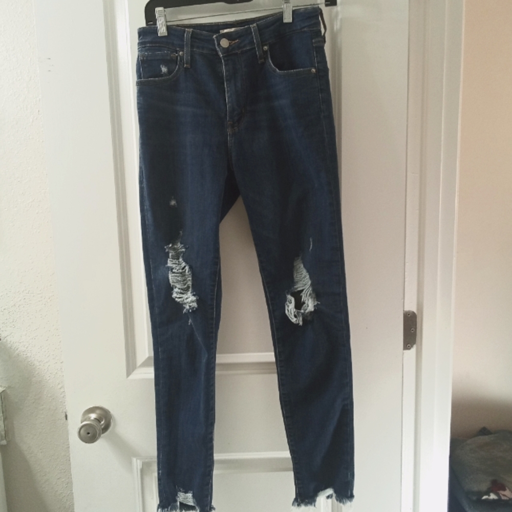 Levi's 721 skinny jeans women's 26x30 blue denim distressed zipfly